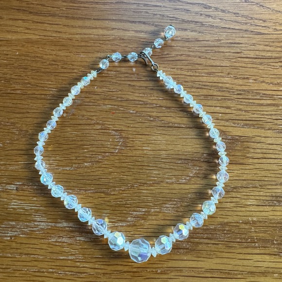 Jewelry - Vintage Aurora Borealis AB Faceted Bead Choker Necklace 14‎ Inch Iridescent